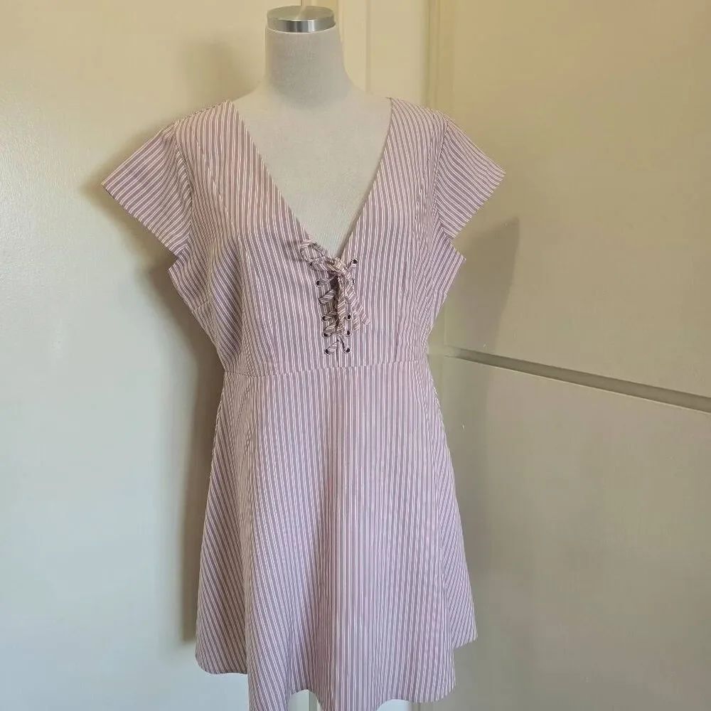 Showpo Secret Cure Dress, Striped Rose/White, A Line, Lace Front,V- neck,NWT, 12